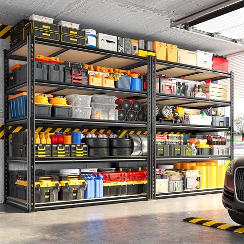 REIBII 48" W Garage Shelving 3080LBS Heavy Duty Storage Shelves 5 Tier Garage Shelves Adjustable Metal Shelving Unit Utility for Basement, Pantry, Warehouse, Commercial, Industrial, 72" H x 24" D