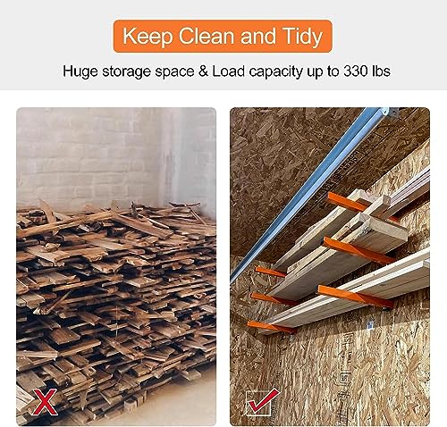 Ultrawall Wall Mount Wood Organizer and Lumber Storage Metal Rack for Shed, Workshop, Garage with 3-Level (Black-4 Pack)