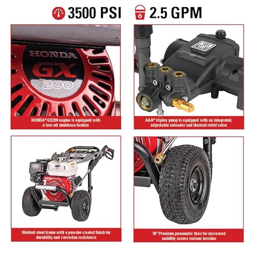 Simpson 3500 PSI Gas Pressure Washer, 2.5 GPM Commercial Power Washer, Honda Engine, Cold Water, 25' Hose, PowerShot, 49-State Compliant (PS3228)