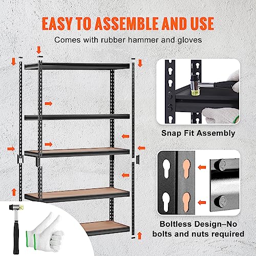 VEVOR Storage Shelving Unit, 5-Tier Adjustable Storage Shelves, 48" L x 24" W x 72" H Heavy Duty Garage Storage Shelves, Metal Shelves for Kitchen Pantry Basement Bathroom Laundry