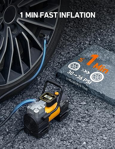 AstroAI Tire Inflator Portable Air Compressor 150 PSI 12V DC Tire Pump with Digital Gauge Auto Shut-Off Fast Inflation, Ultra-Bright 12 LED Emergency Light for Car, Motorcycle, Bike, Ball, Inflatables