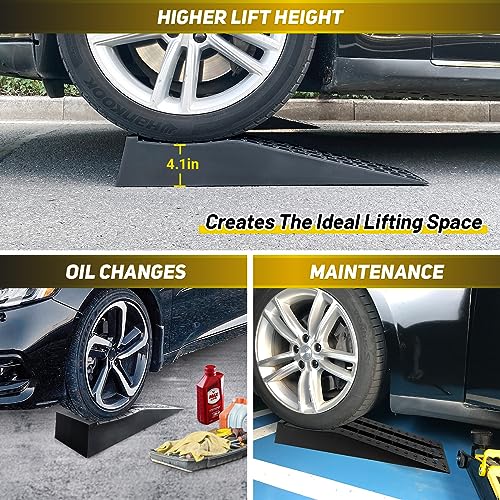 HOXWELL Portable Car Ramps for Oil Changes High Lift, Heavy Duty Low Profile Car Ramps for Jack Support, Vehicle Ramps for Garage, 31.5''x8.1''x4.9'', GVW 10000 LBS, 2PCS