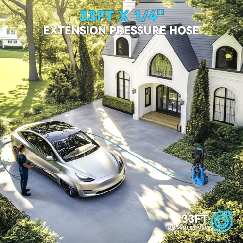 Electric Pressure Washer,5000 PSI Adjustable Pressure,4GPM Power Washer Electric Powered with Foam Cannon,4 Nozzle,33FT Hose and Soap Bottle for Home/Cars/Fences (Blue)