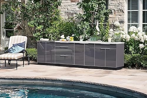 NewAge Products Outdoor Kitchen Aluminum 96" W x 24" D 4 Piece Set, Slate Gray, 65252