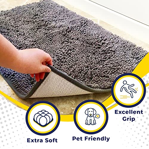 Muddy Mat® | Super Absorbent Door Mat Indoor, Microfiber Quick Dry Chenille Entryway Rug, Non-Slip Front Door Mat, Indoor Mats for Entryway, Machine Washable Pet Rug, Grey 30"x19"