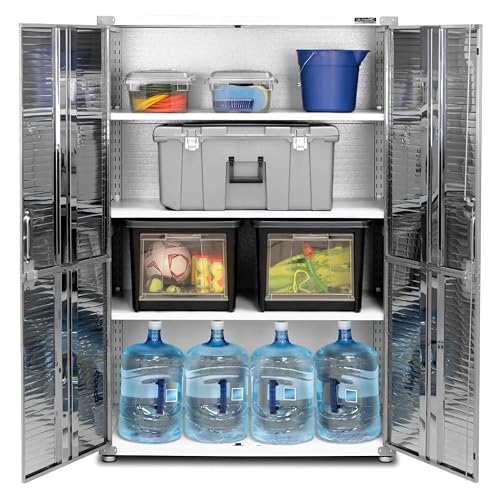 UltraGarage Heavy-Duty Metal Storage Cabinet, Industrial Grade Steel Construction with Slatted Doors, Lock Keys,Professional Garage Organization System (White, 48" W x 24" D x 72" H)