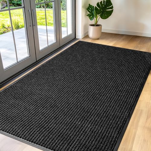 Large Door Mat 3' x 5' Charcoal, Heavy Duty Commercial Floor Mat, Industrial Floor Mat for High Traffic Areas, Or Business Entryway Nonslip Rubber Backing.