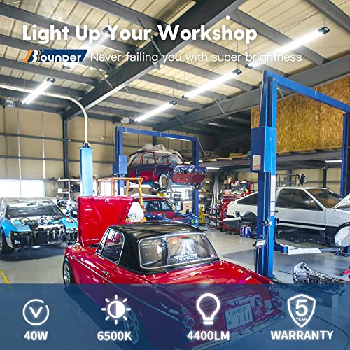 BBOUNDER 10 Pack Linkable LED Utility Shop Light, 4400 LM, 6500K Cool Daylight, 4 FT Integrated Fixture for Garage, 40W Equivalent 250W, Surface + Suspension Mount, Black