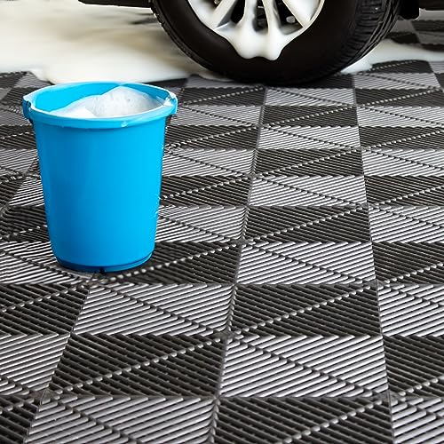 SafeRacks Ribbed Interlocking Garage Floor Tiles - Vented, Self-Draining, Non-Slip Flooring, Modular, Virgin Polypropylene, Ideal for Garages, Patios, Basements, Decks - Black - 82.56 sq ft - 48 Pack