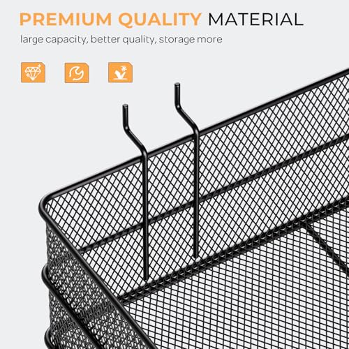INCLY 4 Pack Upgrade Pegboard Baskets, 4 Sizes Square Style Metal Mesh Pegboard Baskets and Bins, Peg Board Organizer Accessories for Garage Craft Room Office Kitchen