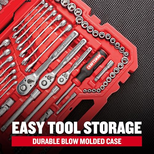 CRAFTSMAN Mechanic Tool Set 189 Pcs, 1/4, 3/8, 1/2 Socket Set with 72 Tooth Low Profile Ratchet, Steel 6 and 12 point Sockets, Wrenches, Hex Keys, Deep Sockets, Bits, Metric and SAE (CMMT12134)