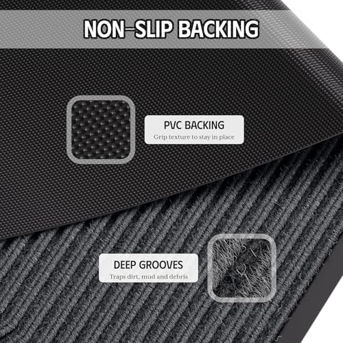 EZ2LIVE Front Door Mat, 3' x 5' Heavy Duty Door Mat Outside Entrance, Non-Slip Welcome Mat, Absorbent & Dirt Resistant, Low Profile Large Door Mats, Commercial Rugs for Entryway Indoor Outdoor, Grey