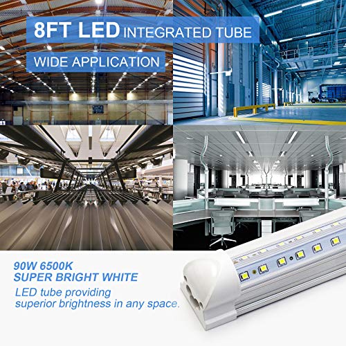 10-Pack 8ft LED Shop Light Fixture - 90W T8 Integrated LED Tube Light - 6500K 12000LM V-Shape Linkable - High Output - Clear Cover - Plug and Play - 270 Degree Lighting for Garage, Shop, Barn