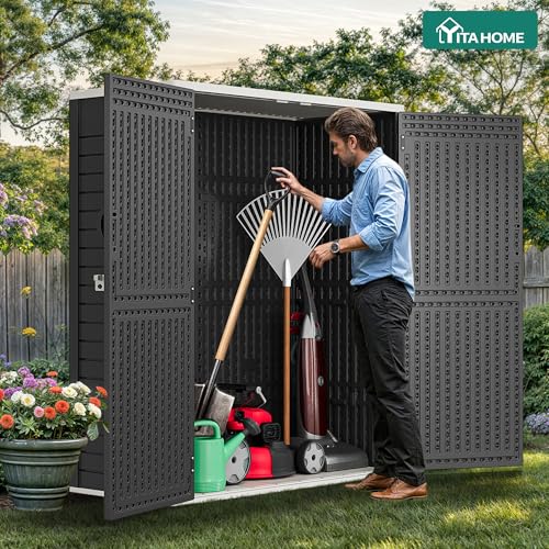 YITAHOME 59 cuft Outdoor Vertical Storage Shed, Tall Storage Shed Outdoor w/o Shelf, Outdoor Waterproof Storage Cabinet for Garage, Pool Storage, Garden Shed Outdoor Storage, Dark Gray