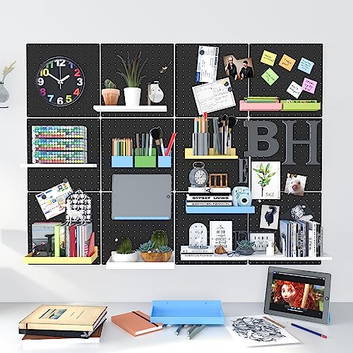 Hogurity Peg Board, 4 Pack Metal Pegboard Panels Black Pegboards Wall Organizer with Bent Frame Large Heavy Duty Peg Board for Walls Home, Garage Tool Storage, Office Organization, Craft Room, Kitchen