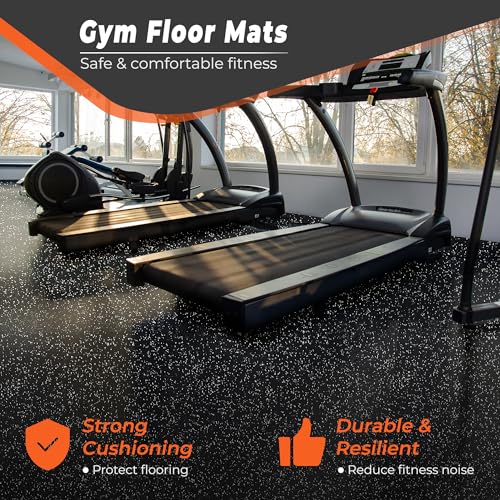 SUPERJARE 0.4'' Thick 24 Pcs 96 Sq Ft Rubber Top Exercise Equipment Mats, High Density EVA Foam Mats with Rubber Top, Interlocking Gym Flooring for Home Gym, Protective Workout Mat, Black/Grey