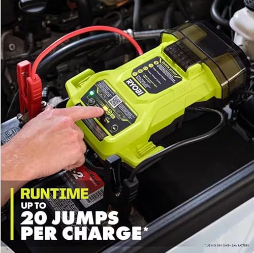 RYOBI ONE+ 18V Cordless 1600A Jump Starter with LED Work Light Kit with 2.0 Ah Battery and Charger