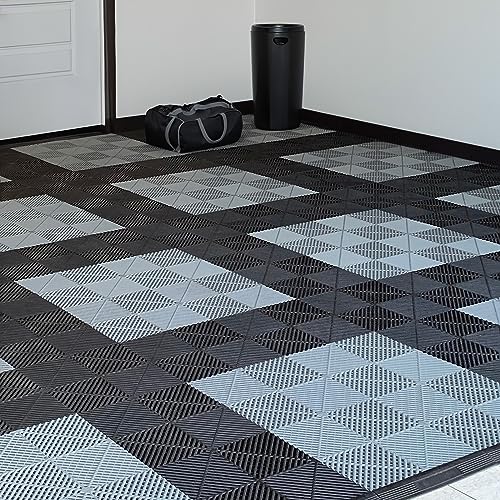 SafeRacks Ribbed Interlocking Garage Floor Tiles - Vented, Self-Draining, Non-Slip Flooring, Modular, Virgin Polypropylene, Ideal for Garages, Patios, Basements, Decks - Black - 82.56 sq ft - 48 Pack