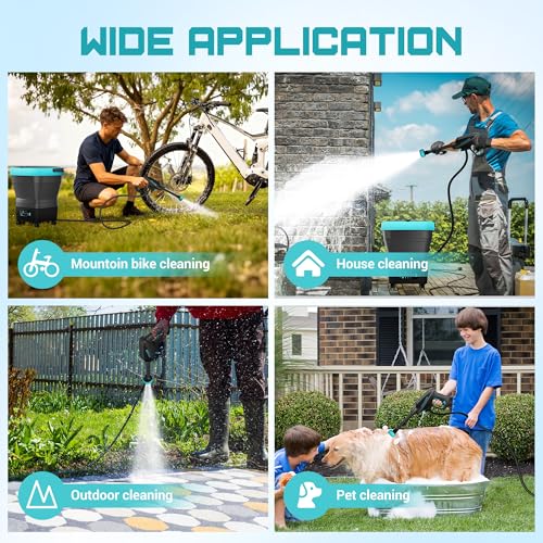 Cordless Washer,Foldable Washer with 2x5.0Ah Battery, 4 Adjustable Model, 4.5Gal Tank 10FT Hose, 6-in-1 Nozzle for Car Washer,Patio,Camping
