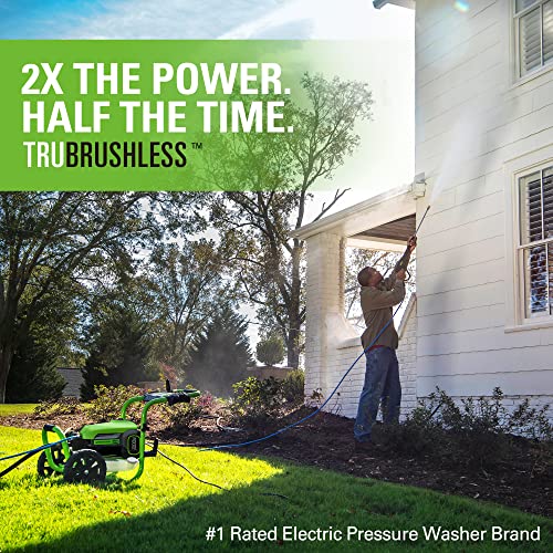 Greenworks 3000 PSI (2.0 GPM Max) Brushless Electric Pressure Washer (15°, 25°, 40°, Soap, and Turbo Nozzle) For Use On Decks, Fences, Driveways, Sidewalks, Siding & More. Heavy-Duty
