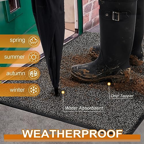 Mibao Front Door Mat, Dirt Trapper Welcome Mat for Outdoor Indoor, Non-Slip Waterproof Doormat, Durable Machine Washable Low Profile Entry Rug for Back Door Outside Patio Porch, 29.5" x 17", Grey