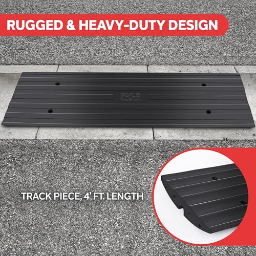 Car Vehicle Curbside Driveway Ramp - 4ft Heavy Duty Rubber Threshold Bridge Track Curb Ramp, for Loading Dock, Garage, Sidewalk, Truck, Scooter, Bike, Motorcycle, Wheelchair Mobility - Pyle PCRBDR21