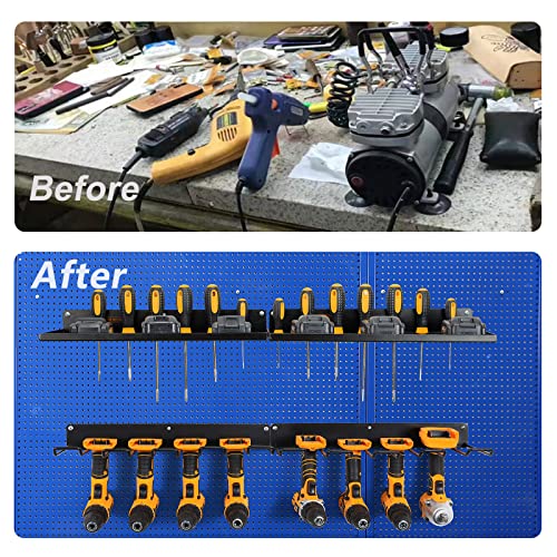 UU-Major Power Tool Organizer with Charging Station,Drill Holder Wall Mount,Garage Storage Shelves for Organization and Storage,Heavy Duty Pegboard Wall Organizer Set Solid Metal Black 2 Pack 4 Set…