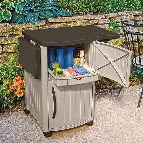 Suncast Outdoor Grilling Prep Station Table with Storage, Taupe/Brown