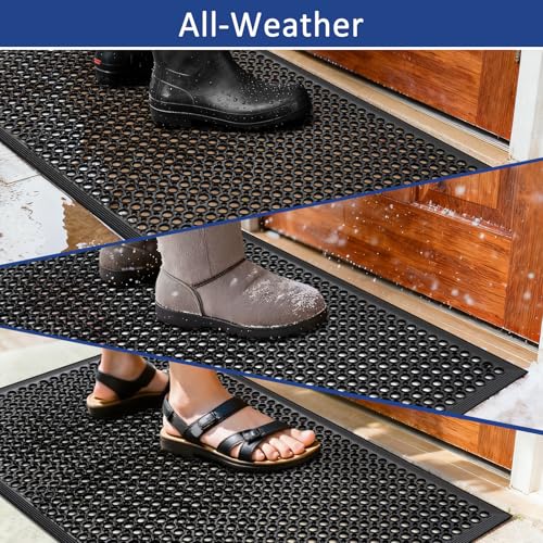 Rubber Floor Door Mats Outdoor Entrance Commercial Restaurant Kitchen Anti Fatigue Rubber Drainage Mat New Non Slip Bar Floor Mat for Garage Use Black 36inch x 60inch from SallyMall