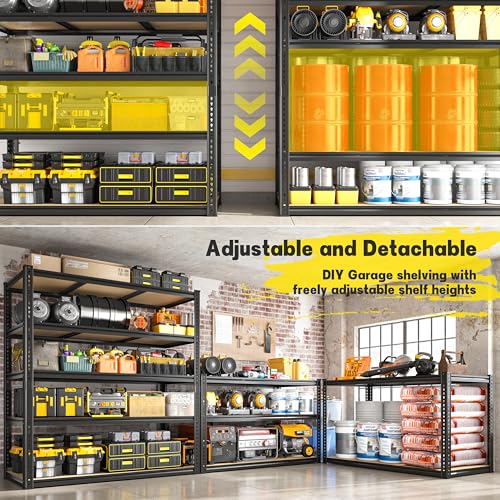 48" W Garage Shelving Heavy Duty 2800LBS Garage Storage Shelves, 5 Tier Adjustable Metal Shelving Unit Utility Rack Shelf for Warehouse, Pantry, Closet, Kitchen Industrial72" H x 48" W x 18" D, Black