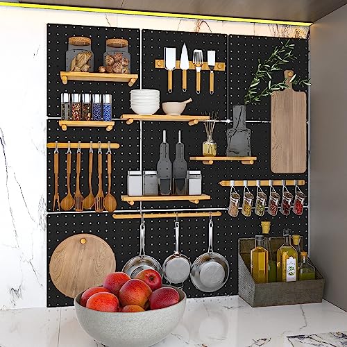 Hogurity Peg Board, 4 Pack Metal Pegboard Panels Black Pegboards Wall Organizer with Bent Frame Large Heavy Duty Peg Board for Walls Home, Garage Tool Storage, Office Organization, Craft Room, Kitchen