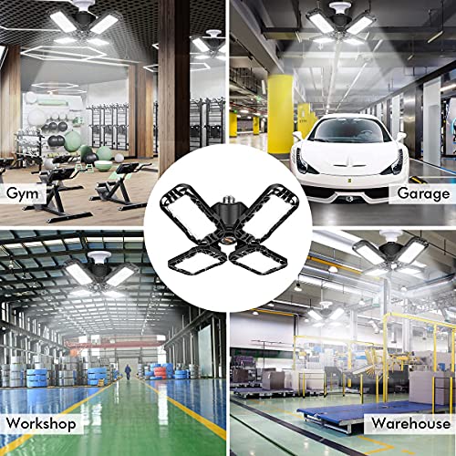 Tudoccy LED Garage Light 4 Pack, 120W Ultra Bright LED Shop Light with 4 Adjustable Panels, 18000LM E26/E27 Base Deformable Ceiling Fixtures for Garage, Workshop, Attic, Basement, Barn (Black-4 Pack)