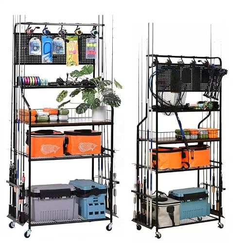 Bknius Metal Black Fishing Rod Rack for 12 Rods With Large Storage Capacity, Vertical Fishing Pole Holders for Garage Use for Fishing Gear Storage