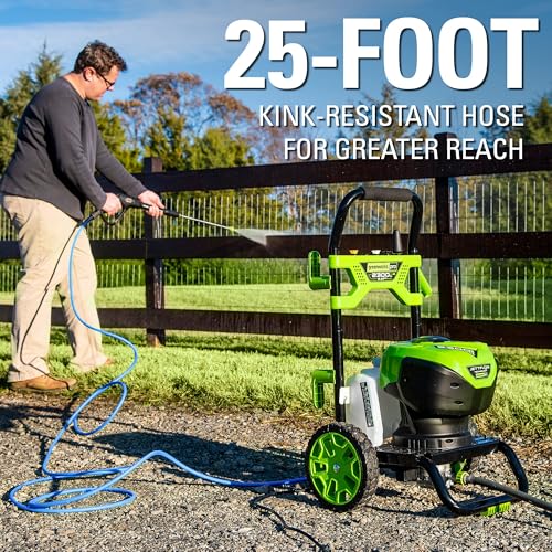 Greenworks 2300 PSI (2.3 GPM Max) Electric Pressure Washer (25°, 40°, Soap, and Turbo Nozzle) For Use On Decks, Fences, Concrete Patios, Sidewalks & More. Medium-Duty