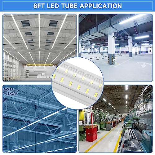 Phiwicsh 8FT U Shape 125W Integrated Tube Bright LED Light, 6500K Clear White, 20000LM - Flush Mount/Hanging Linkable LED Ceiling Lights for Garage, Plug&Play, 6 Pack