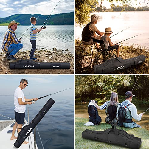 Lixada Fishing Rod Case, Portable Folding Fishing Rod Case Fishing Pole Reel Storage Bag Fishing Gears Organizer