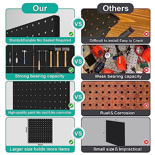 Hogurity Peg Board, 4 Pack Metal Pegboard Panels Black Pegboards Wall Organizer with Bent Frame Large Heavy Duty Peg Board for Walls Home, Garage Tool Storage, Office Organization, Craft Room, Kitchen