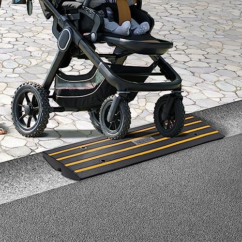 VEVOR Car Driveway Rubber Curb Ramps Heavy Duty 33069lbs Capacity Threshold Ramp 2.6 Inch High Cable Cover Curbside Bridge Ramp for Loading Dock Garage Sidewalk (1-Channel, 1Pack-Curb Ramp)