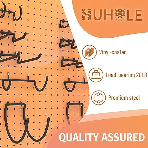 HUHOLE 10-Pack Heavy Duty Pegboard Hooks for Power Tools & Garage Organization, Vinyl-Coated Steel Drill Holders & Utility Hangers, Fits Standard 1/4" Pegboards