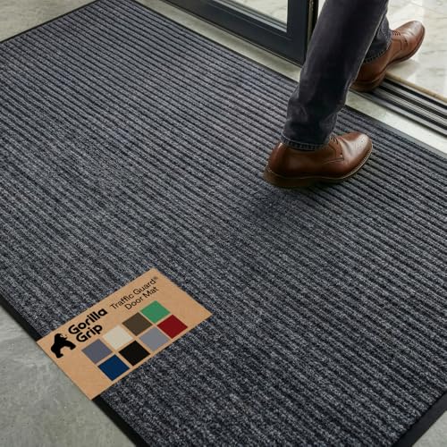 GORILLA GRIP Waterproof Traffic Guard Door Mat, 72x48, Heavy Duty Entryway Mats, Strong Backing Commercial Utility Rugs for Office Hallway, Garage Floor and Home, Low Profile Carpet, Charcoal Gray