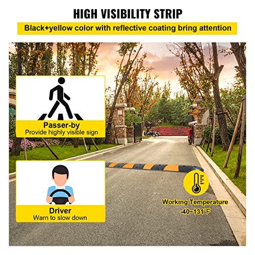 VEVOR Rubber Speed Bump, 1 Pack 2 Channel Speed Bump Hump, 72" Long Modular Speed Bump Rated 22000 LBS Loading, 72.8 x 12.2 x 2.2 Garage Speed Bump for Asphalt Concrete Gravel Driveway with 2 End Cap