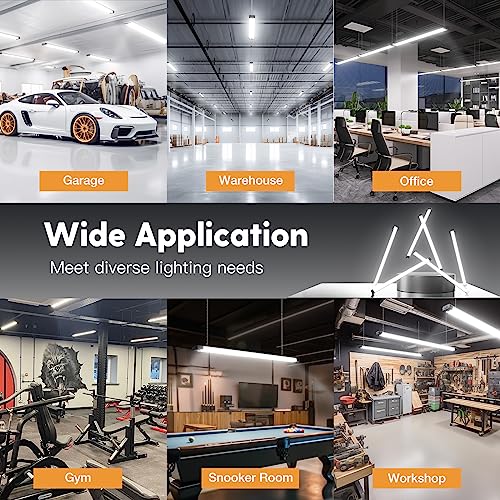 BBOUNDER 12 Pack Linkable LED Shop Light with Reflector, Super Bright 6500K Cool Daylight, 4400 LM, 4 FT, 48 Inch Integrated Fixture for Garage, 40W Equivalent 250W, Surface & Suspension Mount, Black