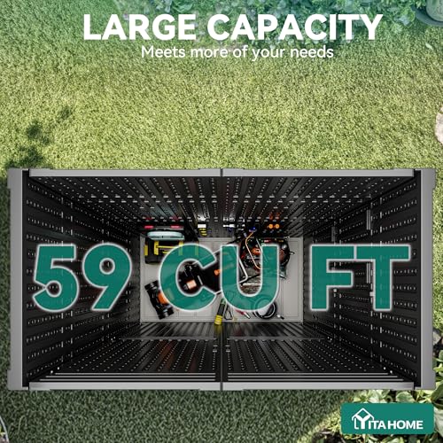 YITAHOME 59 cuft Outdoor Vertical Storage Shed, Tall Storage Shed Outdoor w/o Shelf, Outdoor Waterproof Storage Cabinet for Garage, Pool Storage, Garden Shed Outdoor Storage, Dark Gray