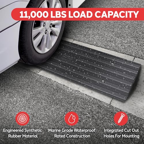 Car Vehicle Curbside Driveway Ramp - 4ft Heavy Duty Rubber Threshold Bridge Track Curb Ramp, for Loading Dock, Garage, Sidewalk, Truck, Scooter, Bike, Motorcycle, Wheelchair Mobility - Pyle PCRBDR21