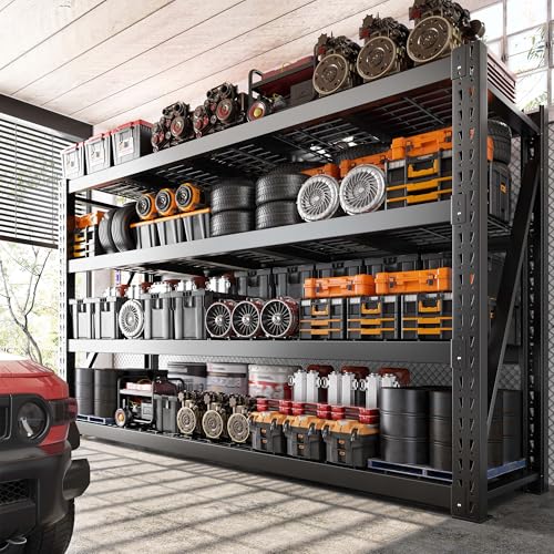 Bepatio 8000LBS Heavy Duty Garage Shelving,77" W Industrial Storage Shelves,4 Tier Adjustable Metal Shelving Unit,Rust Proof Large Tall Steel Rack for Shop,Basement,Warehouse,Commercial 24" D x 72" H