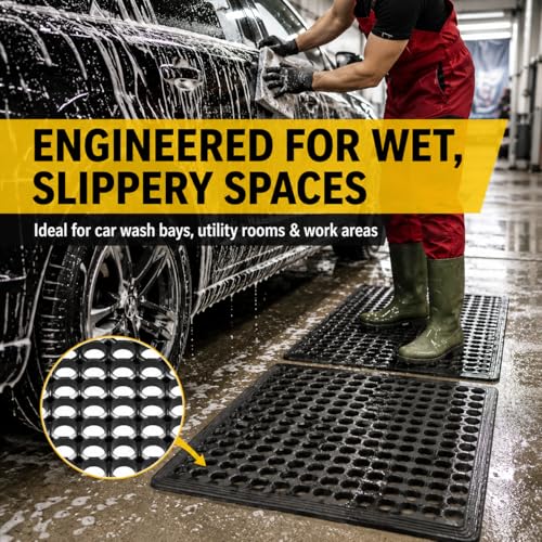 BESEA 4Pack Rubber Floor Mats 24 x 36 Inch – Heavy Duty Outdoor Door Mats with Non-Slip Mesh Design, Weatherproof Garage Floor Mat, Kitchen Floor Mat for Wet or Slippery Areas