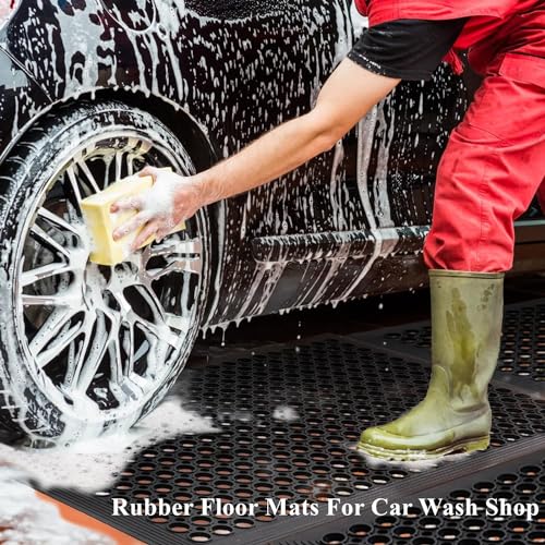 Rubber Floor Door Mats Outdoor Entrance Commercial Restaurant Kitchen Anti Fatigue Rubber Drainage Mat New Non Slip Bar Floor Mat for Garage Use Black 36inch x 60inch from SallyMall