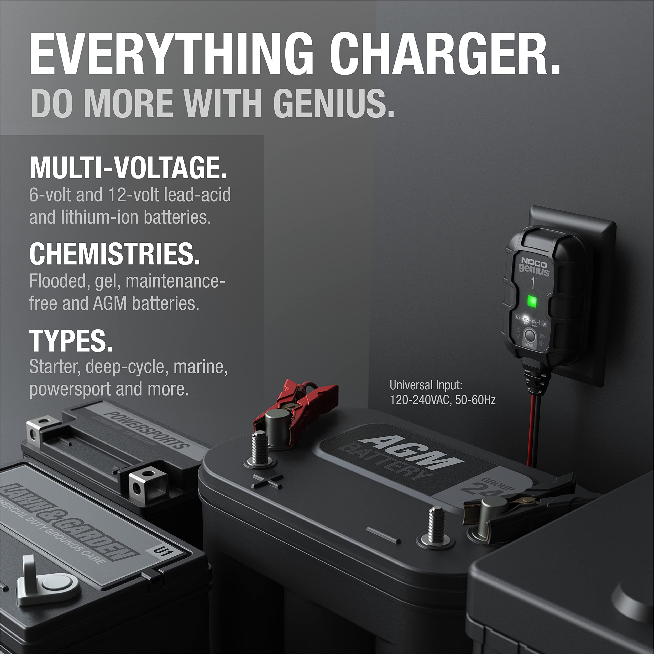 NOCO GENIUS1: 1A 6V/12V Smart Battery Charger – Automatic Maintainer, Trickle Charger & Desulfator with Overcharge Protection & Temperature Compensation – for Lead-Acid & Lithium Batteries