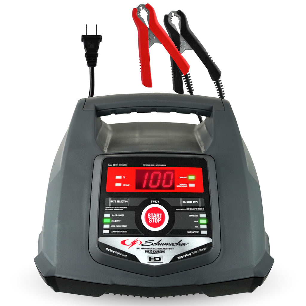 Schumacher Electric 6A Car Battery Charger and 100A Engine Starter, 5-in-1 Solution, Maintainer, 30A Boost, for 6V/12V Power Sport, Automotive, and Marine Batteries, SC1281