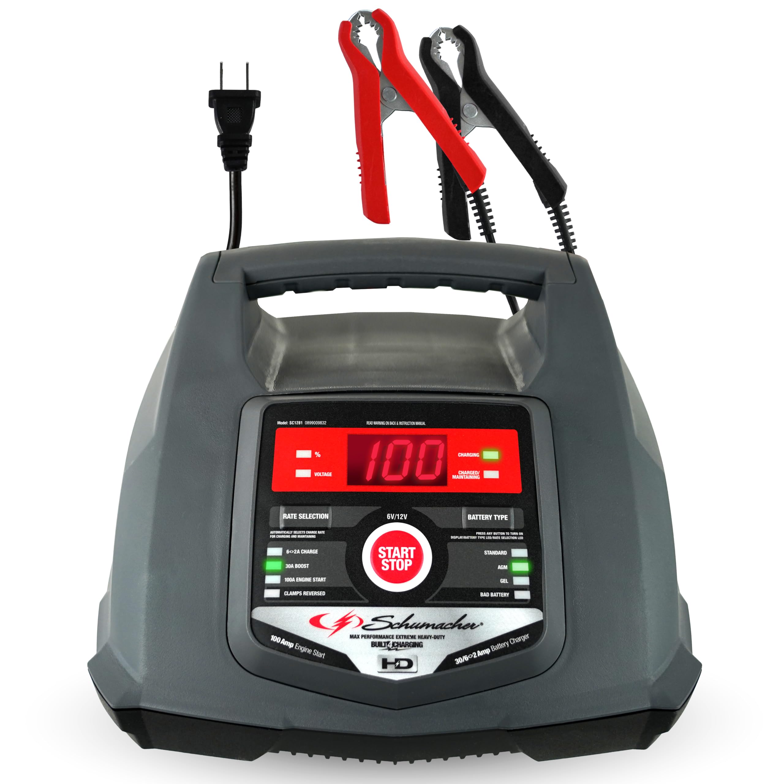 Schumacher Electric 6A Car Battery Charger and 100A Engine Starter, 5-in-1 Solution, Maintainer, 30A Boost, for 6V/12V Power Sport, Automotive, and Marine Batteries, SC1281